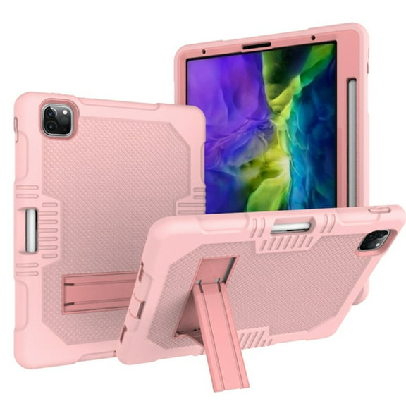 iPad Pro 11 inch 2nd Generation 2020 Case with Pencil Holder, Kids Case For iPad Pro 11 2020, Heavy Duty Rugged Drop-Proof Shockproof Case Kickstand Protective Cover, Rosegold