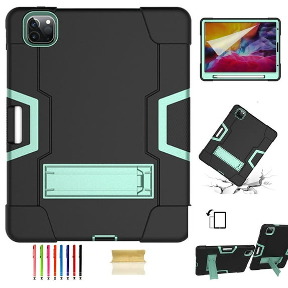 iPad Pro 11 inch 2nd Generation 2020 Shockproof Case with PET Screen Protector, Dteck Heavy Duty Anti-impact Rugged Hybrid 3 Layer Full Body Protection Case Built-in Kickstand, Black+Mint