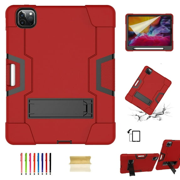 iPad Pro 11 inch 2nd Generation 2020 Shockproof Case with PET Screen Protector, Dteck Heavy Duty Anti-impact Rugged Hybrid 3 Layer Full Body Protection Case Built-in Kickstand, Red+Black