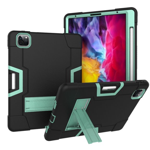 iPad Pro 11 inch 2nd Generation 2020 Shockproof Case, iPad Pro 11 2020 Case, Dteck Heavy Duty Anti-impact Rugged Hybrid 3 Layer Full Body Protection Case Built-in Kickstand, Black+Mint