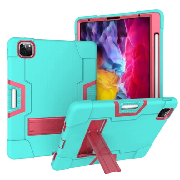 iPad Pro 11 inch 2nd Generation 2020 Shockproof Case, iPad Pro 11 2020 Case, Dteck Heavy Duty Anti-impact Rugged Hybrid 3 Layer Full Body Protection Case Built-in Kickstand, Mint+Rose