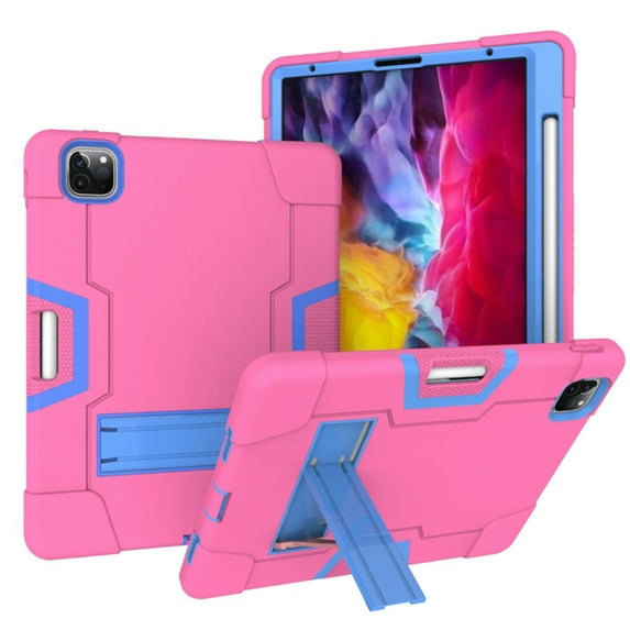 iPad Pro 11 inch 2nd Generation 2020 Shockproof Case, iPad Pro 11 2020 Case, Dteck Heavy Duty Anti-impact Rugged Hybrid 3 Layer Full Body Protection Case Built-in Kickstand, Rose+Blue