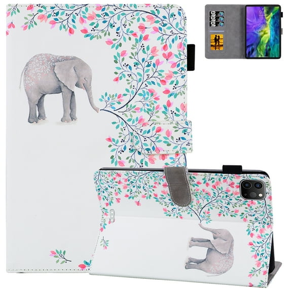 iPad Pro 11 inch Case 2021/2020/2018, Multi-Angle Viewing Stand PU Folio Protection Case with Auto Sleep/Wake for iPad Pro 11 Inch 3rd Generation 2021/ 2nd Gen 2020 / 1st Gen 2018,Elephant Floral