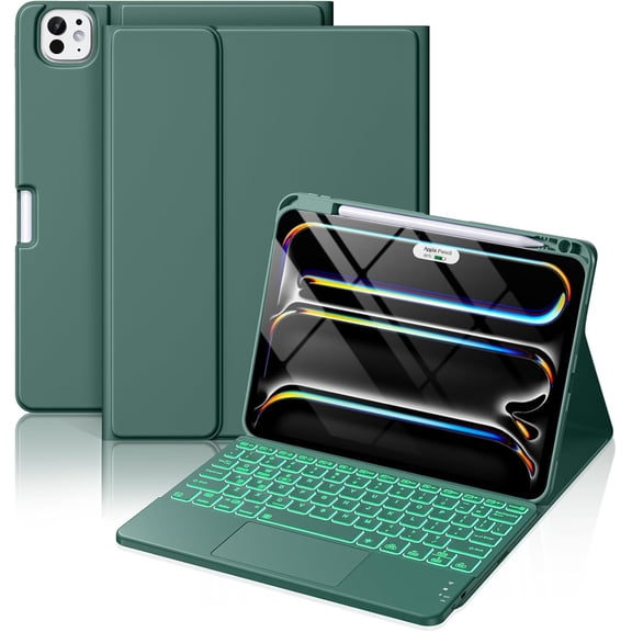 for iPad Pro 11-inch Case with Keyboard (M5/M4) - Magnetic Wireless Detachable Keyboard with Multi-Touch Trackpad 7 Colors Backlit Stain Proof Folio Cover for Pro 11 Inch 2025 2024 - Pine Green