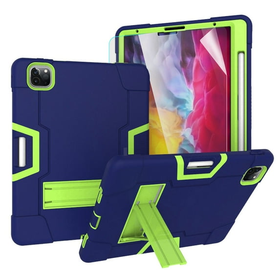 iPad Pro 12.9 2020 Case with Soft PET Screen Protector, Dteck Full Body Protective Case for 12.9" iPad Pro 4th Generation, Hybrid Rugged Shockproof Case with Kick Stand, Navy+Green
