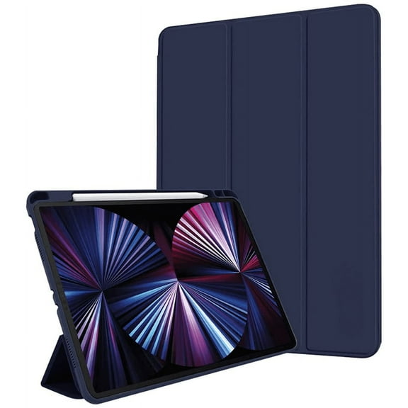 iPad Pro 12.9" 2021 Smart Cover Pen Holder Case Navy Waterproof Apple Pencil Charge Auto On Off