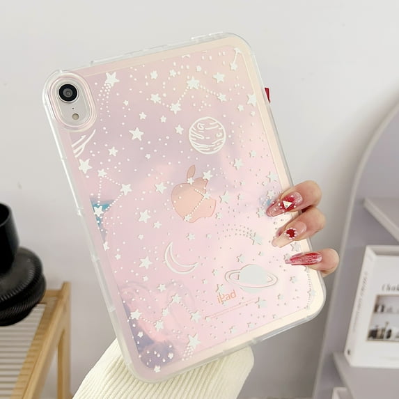 for iPad Pro 12.9 2022/2021/2020/2018 Clear Pattern Back Case, Luxury TPU Laser Lightweight Ultra Slim Shockproof Anti-Scratch Anti-Yellow Drop Protective Cover, White Planet