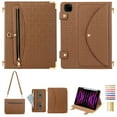 thumbnail image 1 of for iPad Pro 12.9" 2022/2021/2020/2018 Crossbody Case, PU Leather Flip Cover with Card Holder Zipper Pocket Stand Shoulder Strap Pen Slot, Envelope Design Tablet Case for iPad Air 13" 2024, Brown, 1 of 11