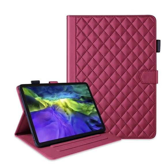 for iPad Pro 12.9 2022/2021/2020/2018 Folio Flip Case, Elegant Ultra Slim PU Leather Case with Smart Wake Sleep Kickstand Function Pencil Holder and Card Slots for iPad Air 13 2024, Red