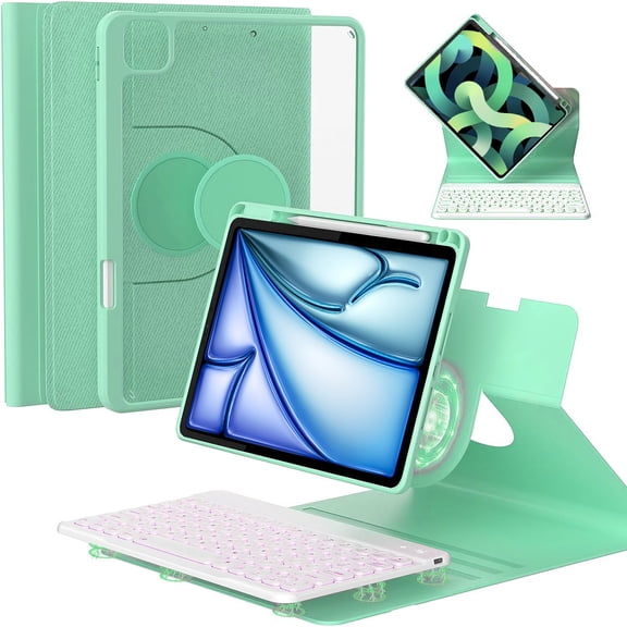 iPad Pro 12.9 6th/5th/4th Generation Case with Keyboard(2022/2020/2021), 360°Smart Protective Folio Cover with Magnetic Detachable Wireless Keyboard, Built-in Pencil Holder (Green)