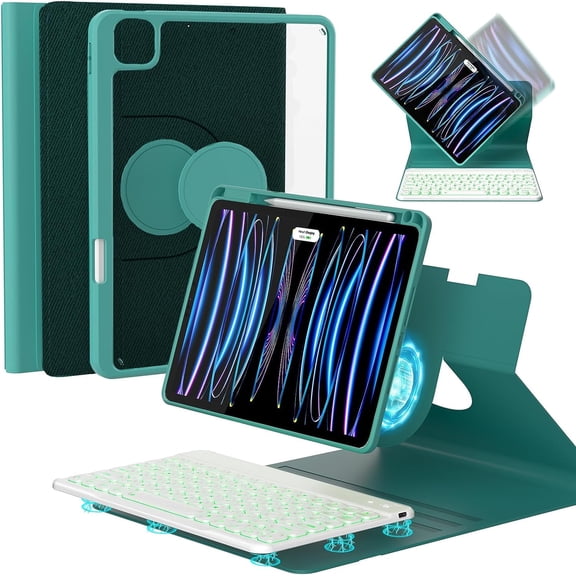 iPad Pro 12.9 6th/5th/4th Generation Case with Keyboard(2022/2020/2021), 360°Smart Protective Folio Cover with Magnetic Detachable Wireless Keyboard, Built-in Pencil Holder (Teal)