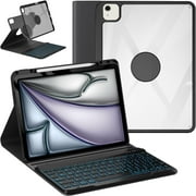 iPad Pro 12.9 6th/5th/4th Generation Case with Keyboard(2022/2020/2021), 360°Smart Protective Folio Cover with Magnetic Detachable Wireless Keyboard, Built-in Pencil Holder (Black)