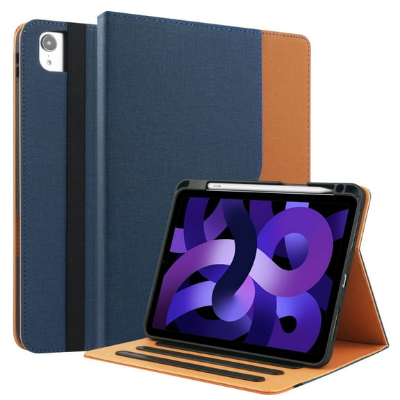iPad Pro 12.9 Case 2021/2020/2018, iPad 12.9 Inch Pro Case 5th/4th/3rd Generation w/Built-in Pencil Holder, Folio Stand Protective Cover w/Auto Sleep/Wake, Multiple Viewing Angles, Blue/Brown