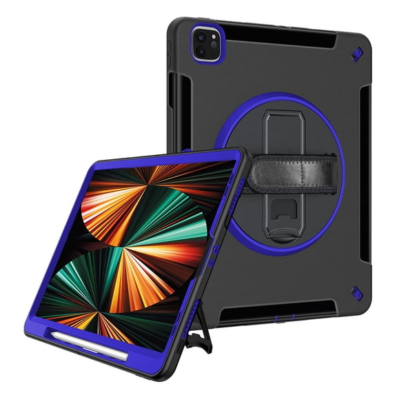 iPad Pro 12.9 Case 2021/2020: Military Grade Heavy Duty Shockproof Case, Pencil Holder - Swivel Stand - Hand/Shoulder Strap