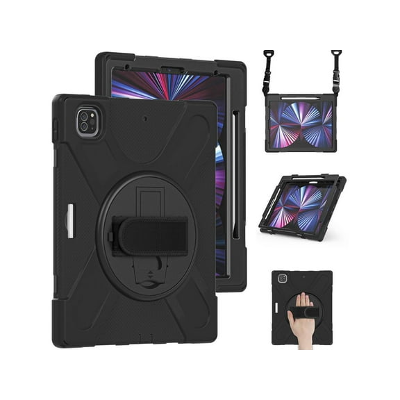 iPad Pro 12.9 Case 2022 2021, Shockproof Cover with Pencil Holder and Kickstand Hand/Shoulder Strap For iPad Pro 12.9 inch 2022 2021 6th 5th Generation