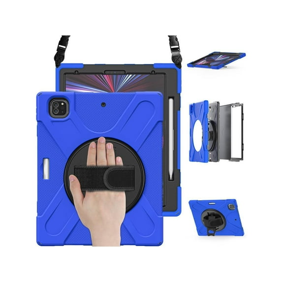 iPad Pro 12.9 Case 2022 2021, Shockproof Cover with Pencil Holder and Kickstand Hand/Shoulder Strap For iPad Pro 12.9 inch 2022 2021 6th 5th Generation