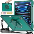 thumbnail image 1 of for iPad Pro 12.9 inch 2022/2021/2020/2018 Case, TPU Hybrid Shockproof Protective PC Clear Back Case Cover with Pencil Holder / 360° Swivel Stand / Shoulder Strap for Kids - Green, 1 of 11