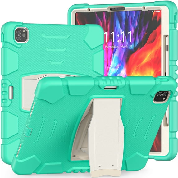 iPad Pro 12.9 inch 5th Generation 2021 Case,Dteck Shockproof Rubber Hybrid 3-Layer Protection Heavy Duty Case Kickstand Cover Pen Holder Design for iPad Pro 12.9" 5th Gen 2021,Mintgreen