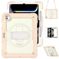 for iPad Pro 13 2024, Heavy Duty Shockproof Protective Case with PET Screen Protector, Stylus Holder, Stand and Hand/Shoulder Strap 3 Layer Multi-Functional Cover for iPad Pro 13 2024, Rosegold