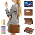 thumbnail image 1 of for iPad Pro 13" 2024 M4 7th Generation A2925/A2926/A3007 Envelope Wallet Back Case, Premium PU Leather Zipper Pocket Kickstand with Shoulder Strap & Hand Strap Cover - Brown, 1 of 7
