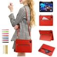 thumbnail image 1 of for iPad Pro 13" 2024 M4 7th Generation A2925/A2926/A3007 Envelope Wallet Back Case, Premium PU Leather Zipper Pocket Kickstand with Shoulder Strap & Hand Strap Cover - Red, 1 of 7