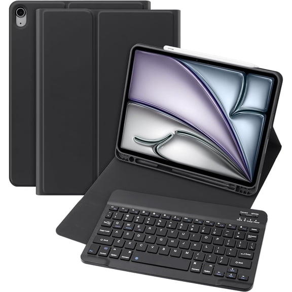 for iPad Pro 13-inch M4 2024 A2925 / A2926 / A3007 Case with Bluetooth Wireless Magnetic Detachable Keyboard, Angle Adjustment Stand Cover ,Black
