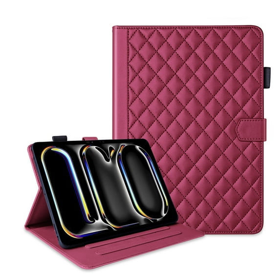 for iPad Pro 13" 2024 M4 7th Generation Folio Flip Case, Elegant Ultra Slim PU Leather Case with Smart Wake Sleep Kickstand Function Pencil Holder and Card Slots for iPad Pro 13" 2024, Red