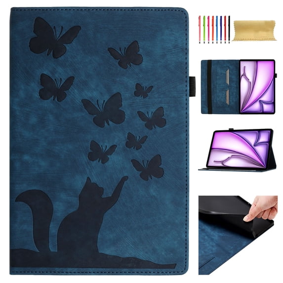 for iPad Pro 13 Inch 7th Generation 2024 Folio Flip Case, Slim Fit Pattern Soft PU Leather Cover with Kickstand & 2 Card Slots & Elastic Strap & Smart Auto Sleep/Wake for iPad Pro 13 2024, Darkblue