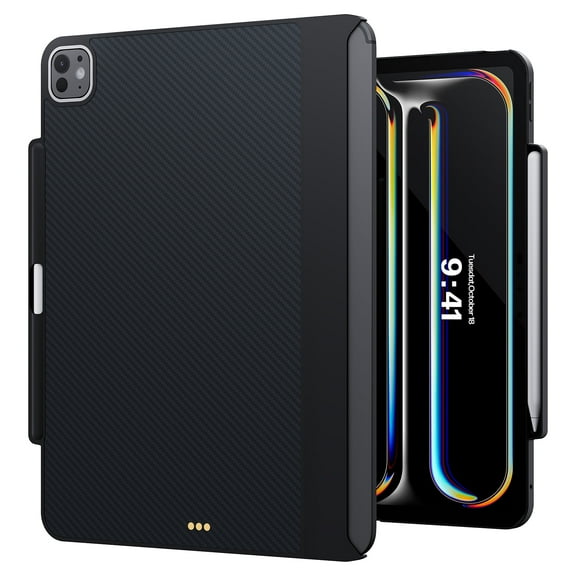 iPad Pro 13 inch Case (M4, 2024) with Pencil Holder, Magnetic Case Compatible with Magic Keyboard, Support Apple Pencil Charging, Slim Protective Cover with Carbon Fiber Texture