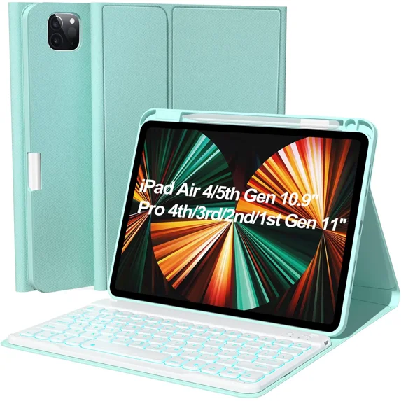 iPad Pro 2022 11-inch(4th Gen),Air 5th/4th Gen Keyboard case 10.9''(2022/2020), 11 Pro 1st/2nd/3rd Gen (2018/2020/2021) Compatible, Backlit Detachable Keyboard, Smart Folio (Green)