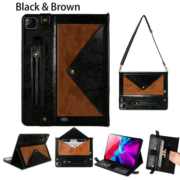 iPad Pro 4th Generation Case, iPad Pro 12.9 2020 Cover w/ Pen Holder, Dteck PU Leather Folio Stand Handle/Shoulder Strap Handbag Case Protective Cover for iPad A2229/A2069/A2032/A2233, Coffee/Black