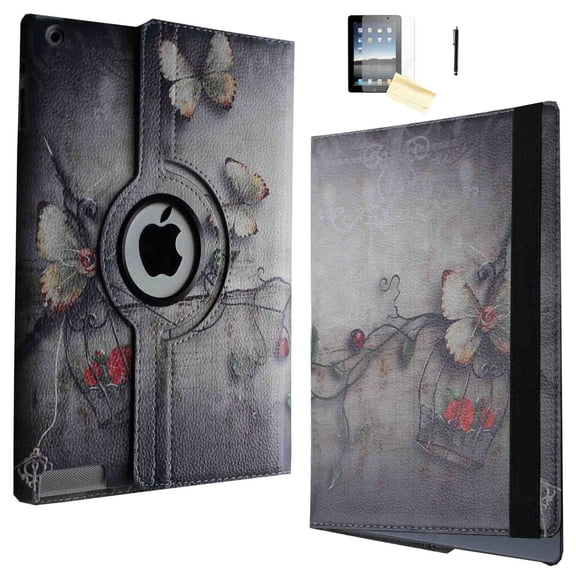 iPad Pro 9.7 Case (2016 Released), JYtrend Rotating Stand Smart Cover For A1673 A1674 (Butterfly Flower)