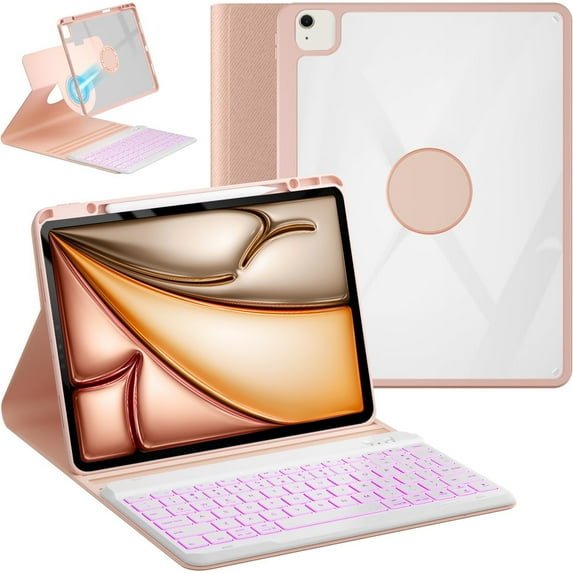 iPad Pro Case with Keyboard for 13 inch M4 2024, 6th Gen 2022, 5th 2021, 4th 2021, Rotating Detachable Clear Protective Cover with Colorful Backlit Keyboard Wireless, Pencil Holder, Auto Wake/Sleep