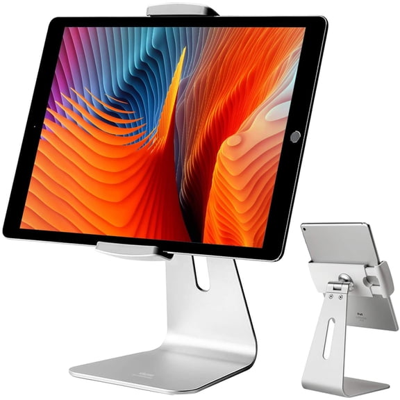 iPad Pro Stand, Tablet Stands 360 Rotatable Aluminum Alloy Desktop Mount Stand Compatible with 7-13inch iPad Pro iPadAir iPad Mini Surface and Surface Pro (Silver General)