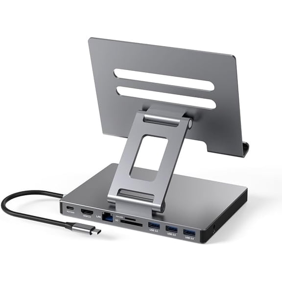 GKEAPZA iPad Pro USB C Hub Stand, 9-in-1 Adapter for iPad /Air/Pro Docking Station Foldable with 4K 60Hz HDMI, RJ45 Gigabit Ethernet, SD/TF Card Reader, 3 USB 3.0, 3.5 mm Audio,iPad Dock Accessories