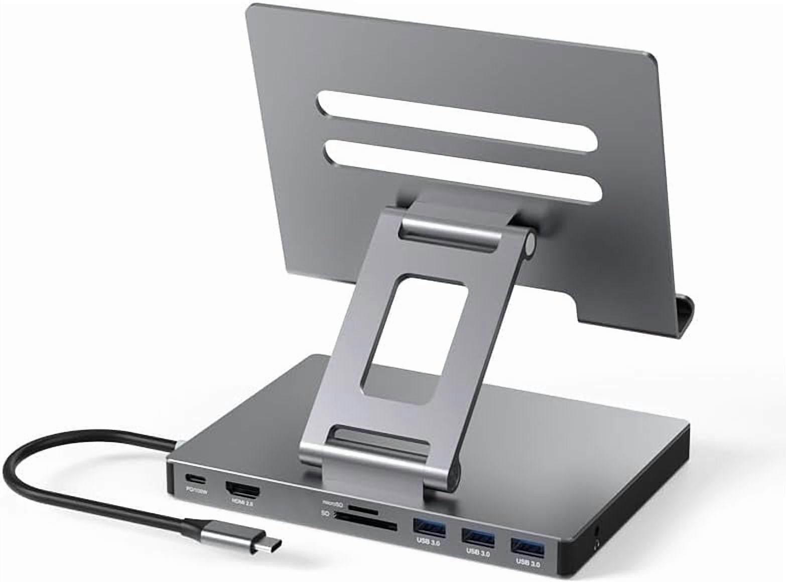 GKEAPZA iPad Pro USB C Hub Stand, 8-in-1 Adapter for iPad /Air/Pro/M4/M2/13/12.9 Docking Station Foldable 4K 60Hz HDMI, PD Charging, SD/TF Card Reader, 3 USB 3.0, 3.5mm Audio, iPad Dock Accessories