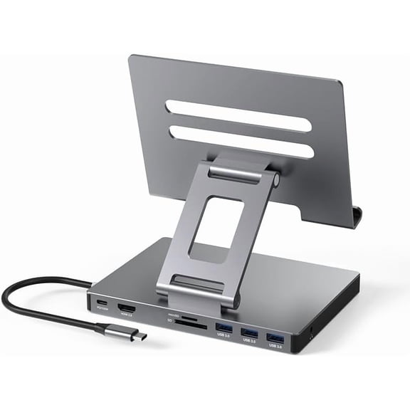 GKEAPZA iPad Pro USB C Hub Stand, 8-in-1 Adapter for iPad /Air/Pro/M4/M2/13/12.9 Docking Station Foldable 4K 60Hz HDMI, PD Charging, SD/TF Card Reader, 3 USB 3.0, 3.5mm Audio, iPad Dock Accessories