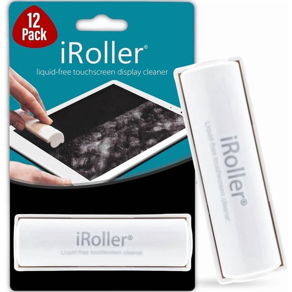 iPad Screen Cleaner by iRoller - Pack of 12, Reusable & Washable, No Spray Needed, Portable Liquid Free Cleaner for Smartphones & Touchscreens