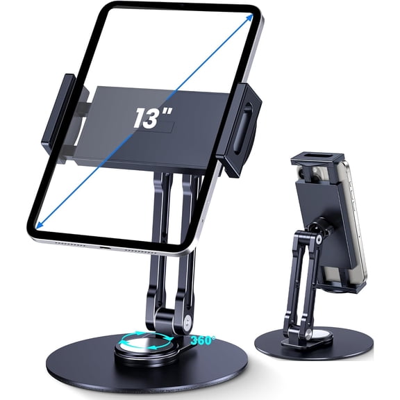 iPad Stand, Aluminum Tablet Holder Swivel Stand for Desktop | Adjustable with 360 Rotating Base, Compatible with 4.7''-13" Tablets, Phone, iPad Pro/Air/Mini, Galaxy Tab, Surface Pro
