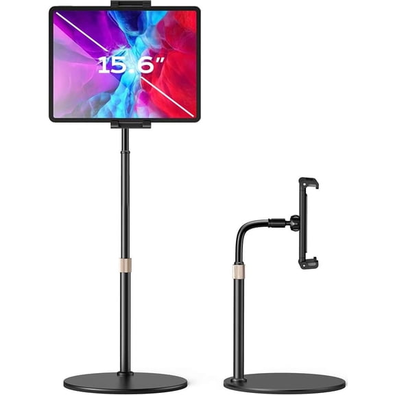 for iPad Stand for Desk Portable Monitor Adjustable Tablet Stand, Thick Case Friendly iPad Pro Holder Fits(4.7"-15.6") 12.9/10.9/10.2 Air Mini 4 3 2 Fire Tab Nexus Kindle, Black