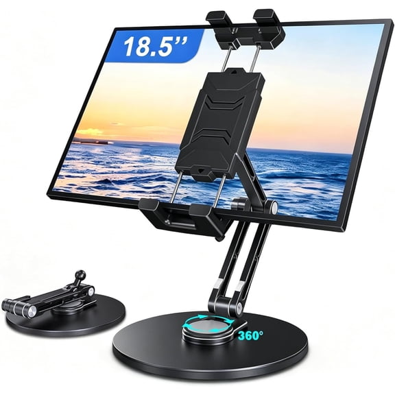 iPad Stand for Desk, Portable  Stand with Large Clamp up to 18.5", Tablet Stand Arm Holder with Heavy Duty 360? Rotating Base for 4.7"-13" Tablets, iPad Pro/Air/Mini