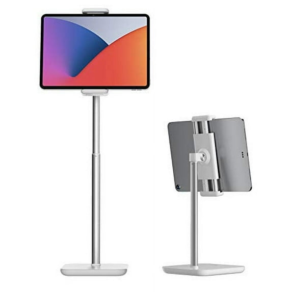 iPad Stand, Height Adjustable Up to 21" Surface Pro Stand, 360° Swivel Tablet Stand Holder for Desk, Portable Monitor Stand Fits with iPad Pro 12.9, Air Mini, iPhone 13, 4.7"-13" Phone Tablet- White