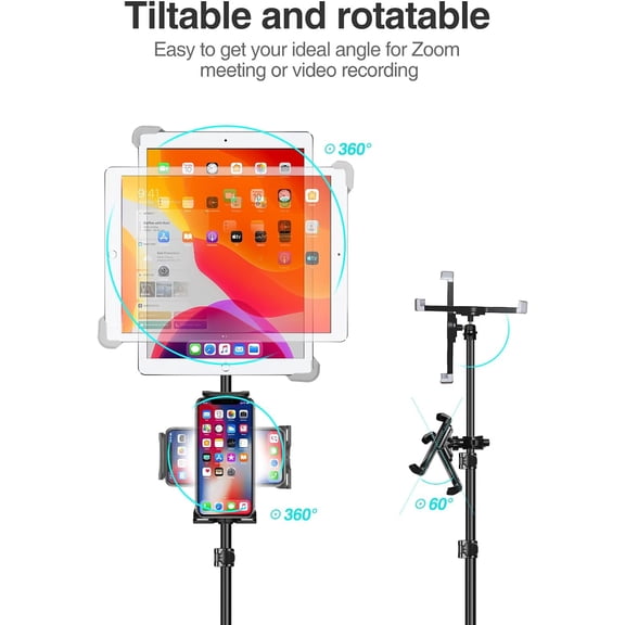 iPad Tripod Stand, 65-inch Height Adjustable iPad Stand Holder, 360 Rotating Tablet Tripod for Music, Compatible with iPad Pro 13 12.9 11 Air and All 4-14.5 Inch Tablets