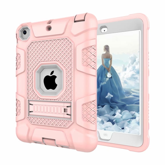 iPad min 4 Case, Dteck Shockproof Stand Kids Case Protective Cover, Rosegold / Gray