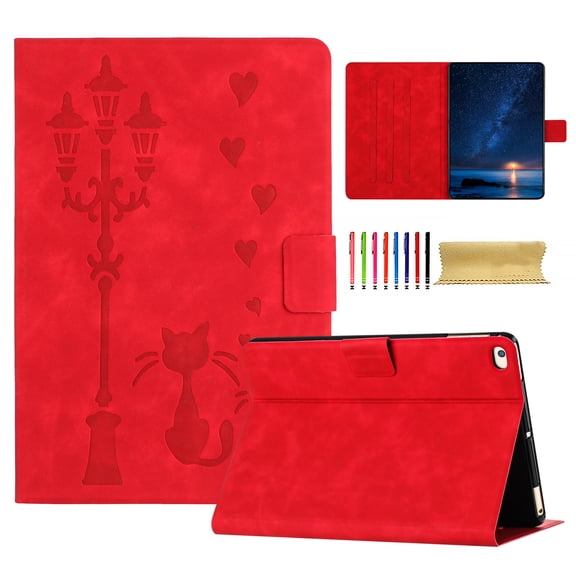 for iPad mini 1/2/3/4/5 Folio Flip Case, Embossed PU Leather Case with Smart Auto Wake / Sleep Function & Adjustable Stand (3 Anti-Slip Strips) with Card Slots Protective Cover, Red