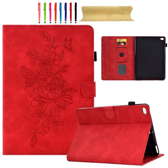 for iPad mini 1/2/3/4/5th Generation, Premium Luxury PU Leather Cover/Smart Folio with Dual Stand and Auto Sleep/Wake Function Case Cover with Pen Slot & Card Slots for iPad mini 1/2/3/4/5th, Red