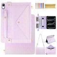 thumbnail image 1 of For iPad mini 2021/mini 2024 Wallet Case,With Shoulder Strap&Hand Strap With Elastic,[Stylus Slots&Envelope Pocket,Card Slots],Flip Folio Stand PU Leather Shockproof Rugged Cover,Purple, 1 of 10
