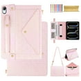 thumbnail image 1 of For iPad mini 2021/mini 2024 Wallet Case,With Shoulder Strap&Hand Strap With Elastic,[Stylus Slots&Envelope Pocket,Card Slots],Flip Folio Stand PU Leather Shockproof Rugged Cover,Pink, 1 of 10