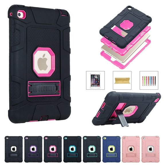 iPad mini 5 2019 Case, iPad mini 4 Case, Dteck 3 in 1 Hybrid Heavy Duty Rugged Shockproof Anti-Scratch Protective Kickstand Case With PET Screen Protector For iPad mini 4/5, Black/Rose