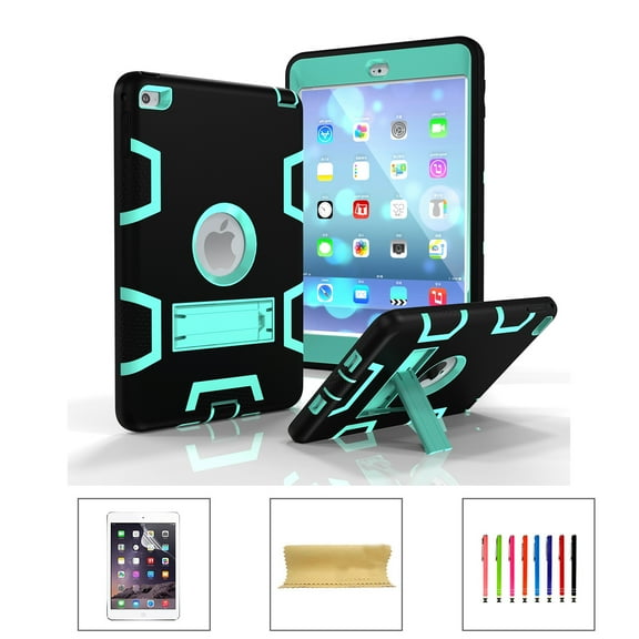 iPad mini 5 2019 Case, iPad mini 4 Case, Dteck Shockproof Three Layer Hybrid Rugged Heavy Duty Kickstand Anti-Slip Cover with PET Screen Protector For iPad mini 4/mini 5, Black/Mint
